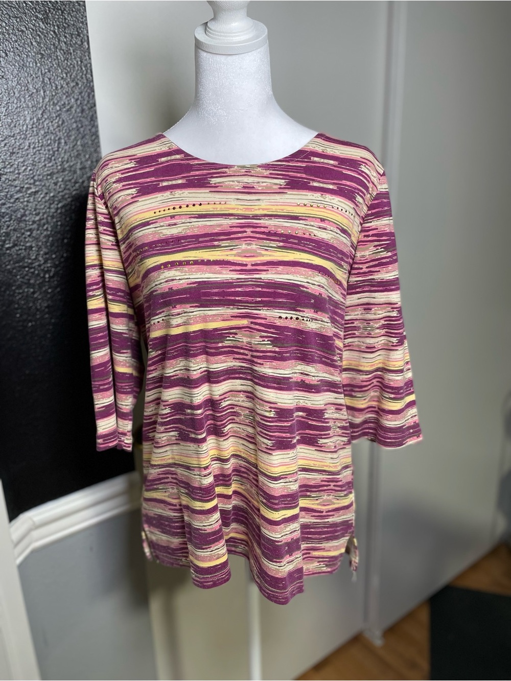 Striped Crewneck Long Sleeve Top - Purple & Cream